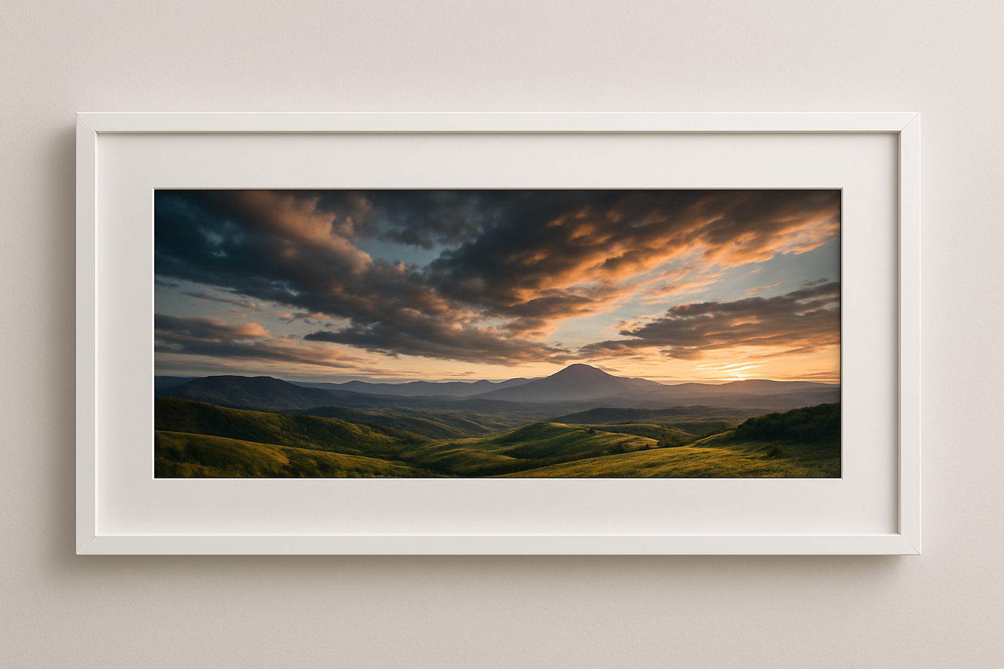 3x1 panoramic landscape print in white frame