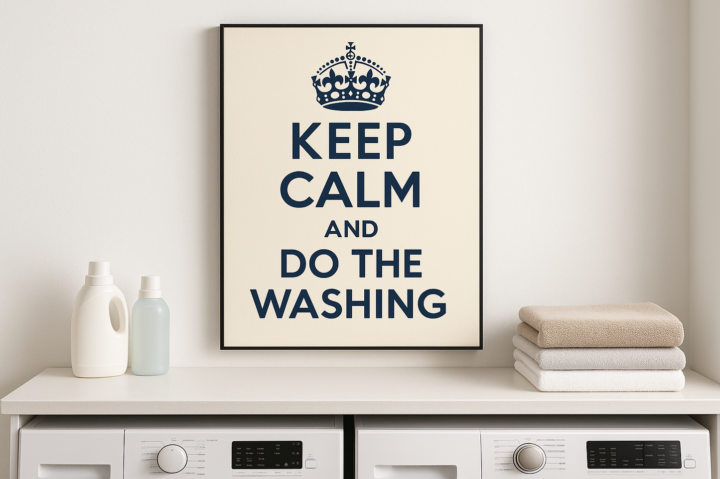 a4 canvas of "keep calm.." on laundry wall
