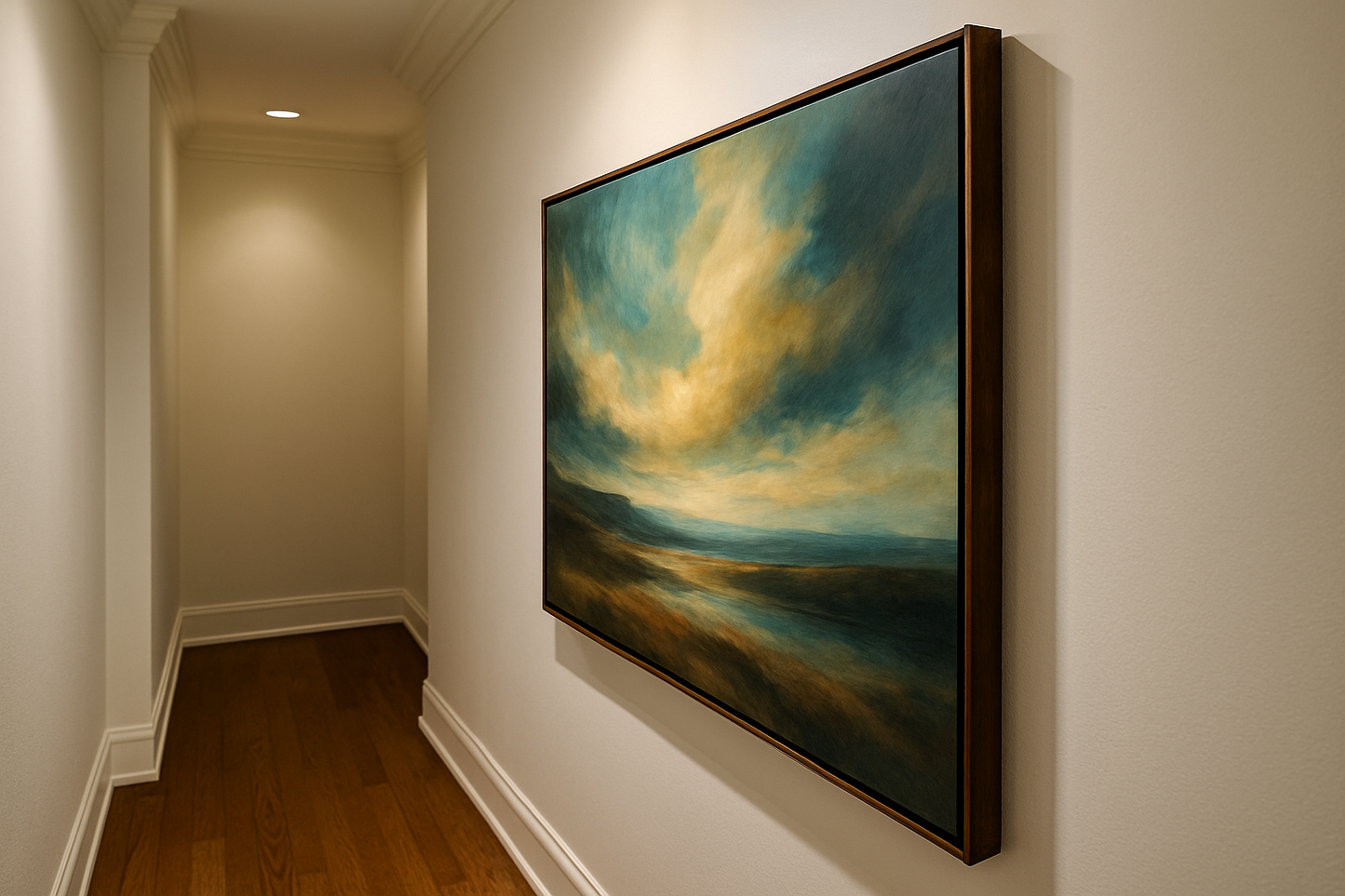 canvas on wall in hallway