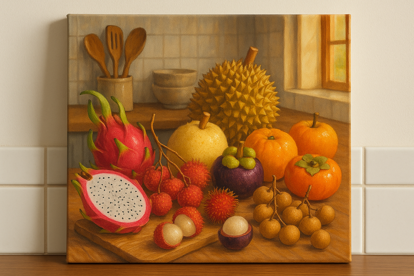 change to asian market fruit and locate in kitchen scene
