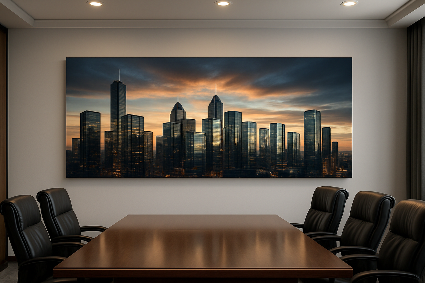 panoramic canvas print of cityscape in boardroom
