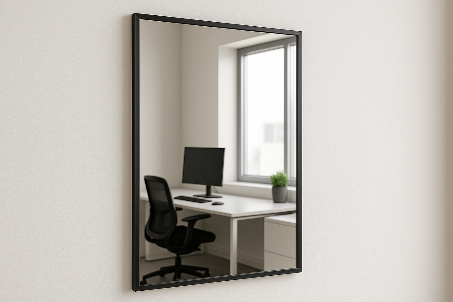 plain black mirror in office