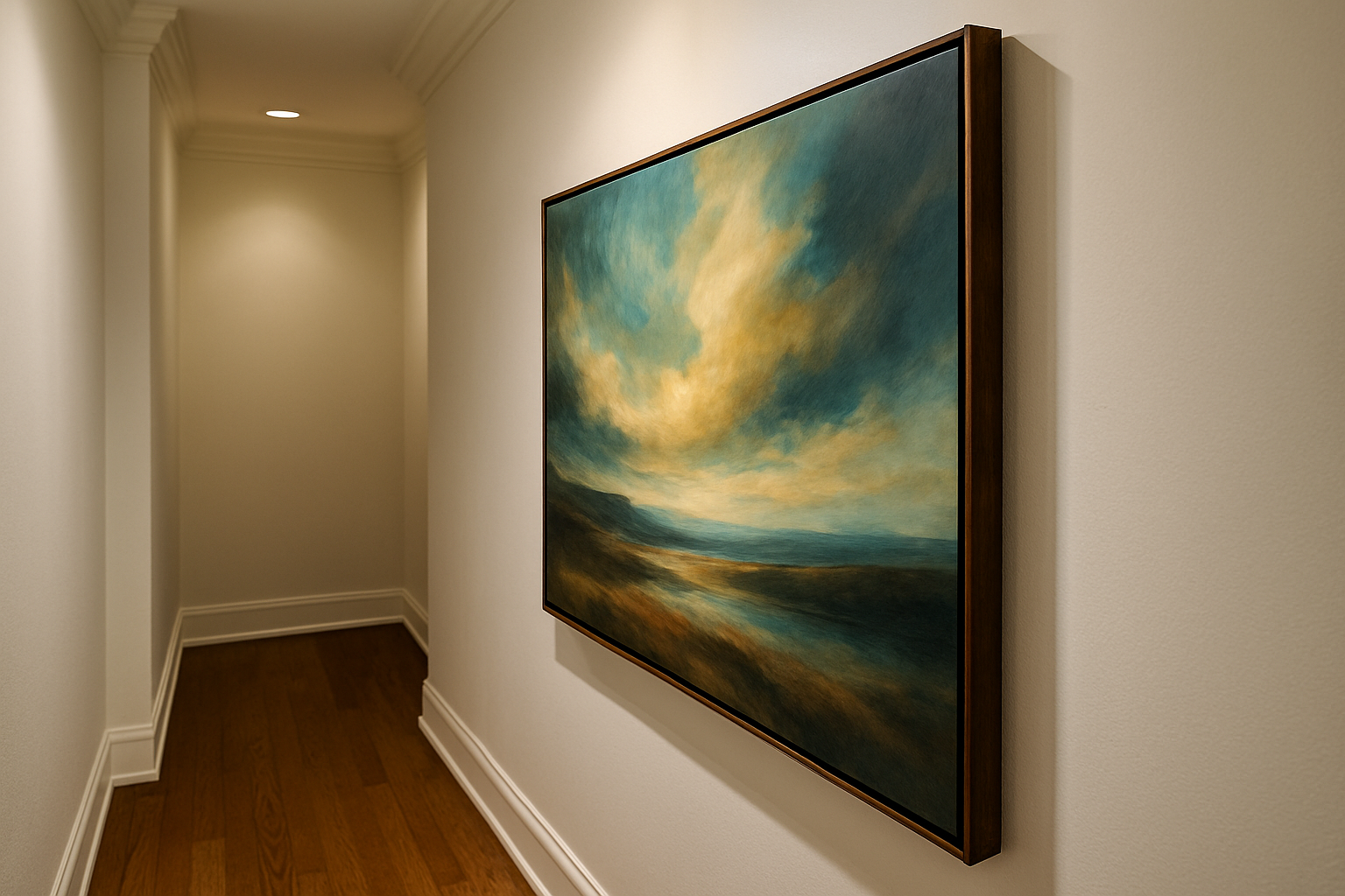 canvas on wall in hallway