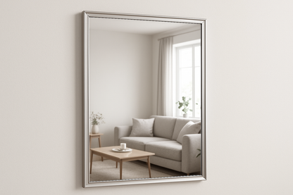 plain thin silver framed mirror in living room